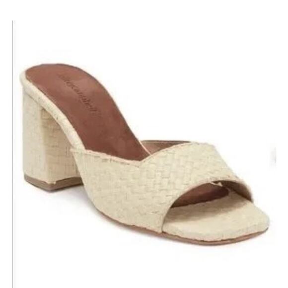 Jeffrey Campbell Woven Ivory Block Heel Mules Slides Sandals Size 7 - Picture 1 of 8